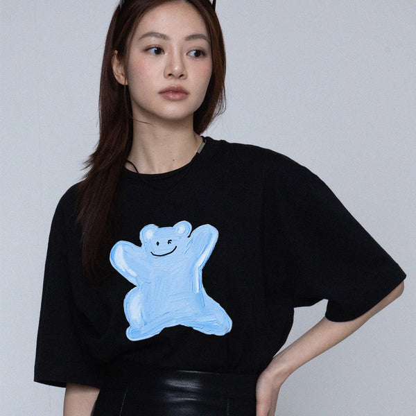 [UNISEX] Blue Painting Big Bear Smile Short-Sleeved T-shirt