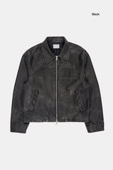 Rugged pigment zip-up leather jacket