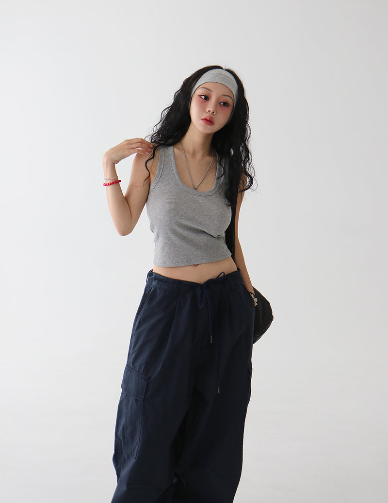4 color string cargo wide pants