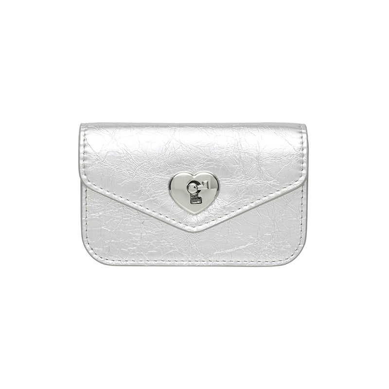 Heart Lock Compact Card Wallet Silver