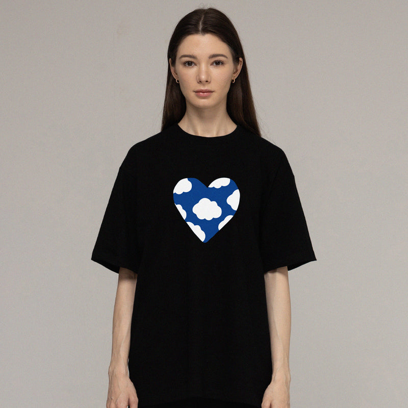 [UNISEX] Big Blue Heart Cloud Smile Short-Sleeved T-shirt