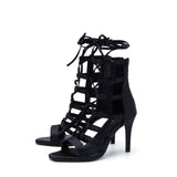 Satin Strappy Sandal Heel(Black)