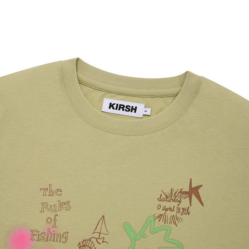 FISHING ART COLLECTION GRAPHIC LOOSE FIT T-SHIRT [LIGHT OLIVE]