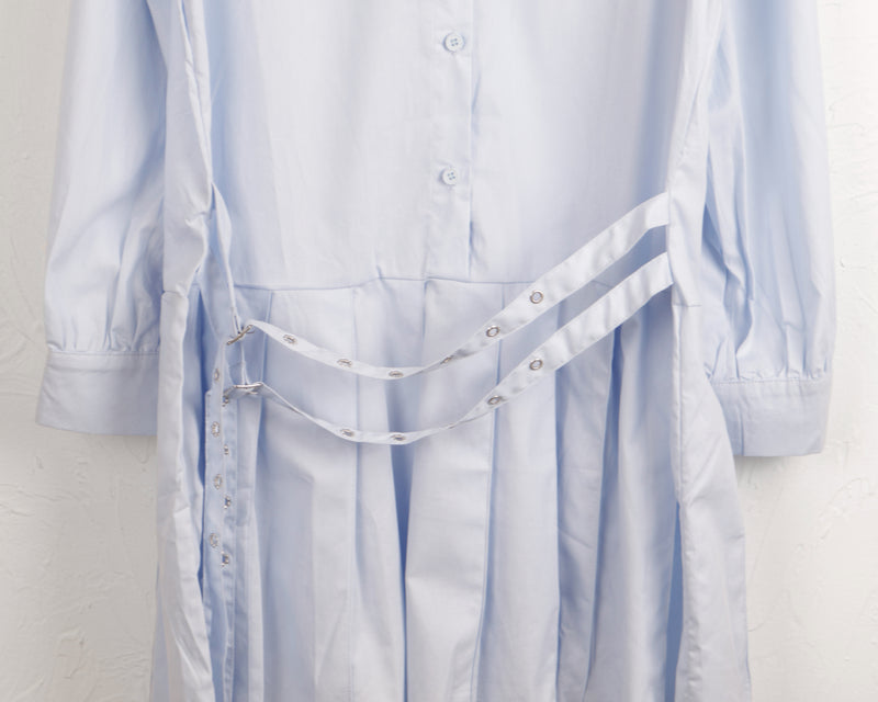 Sawzen eyelet belt pleated shirt mini dress