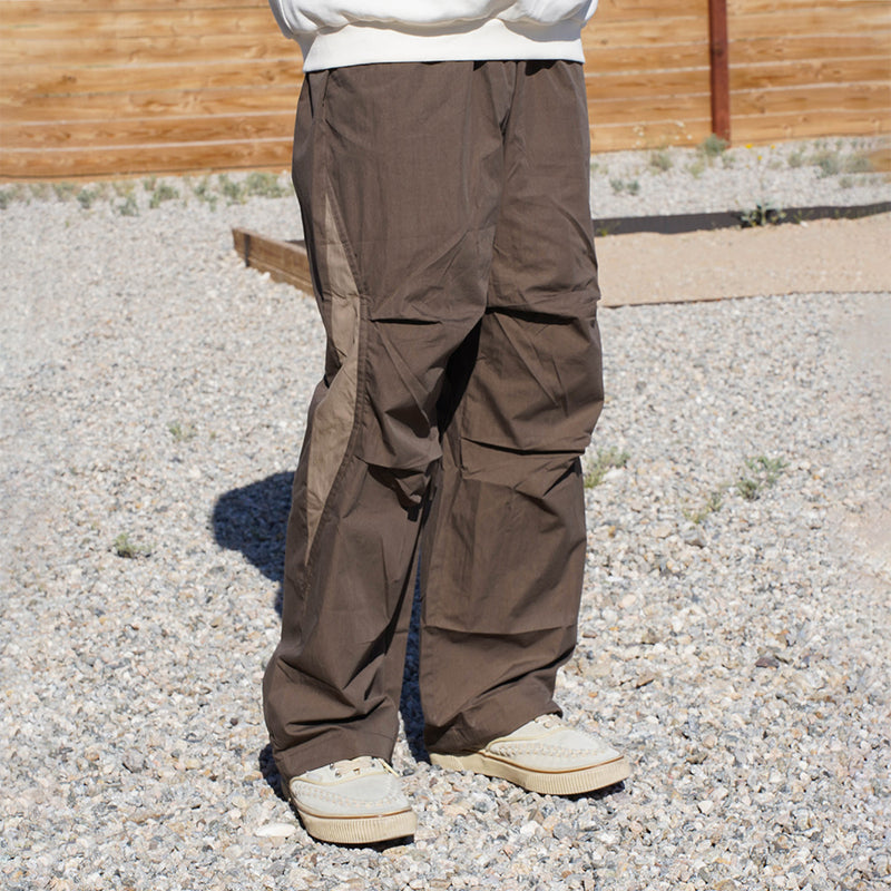 Coffee-colored patchwork parachute casual pants
