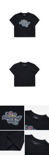 [24SS] The Powerpuff Girls x acmedelavie gradient curlylogo crop t-shirts BLACK