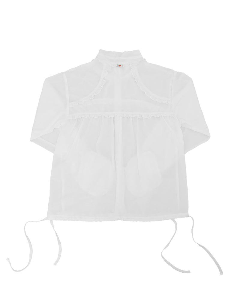 Sheer ruffle jacket / check white