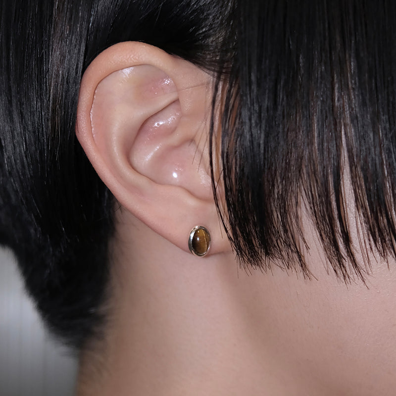 Wood stone earring