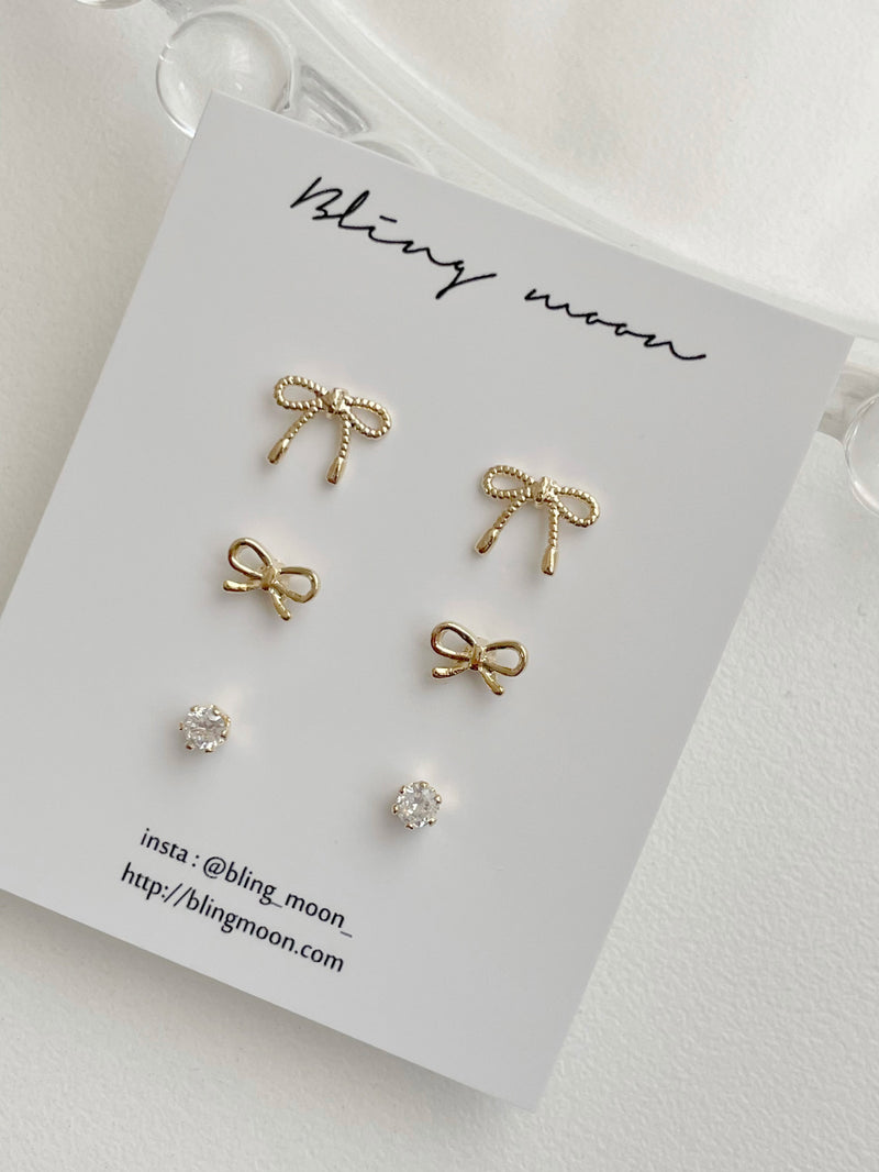 [3 set] daily ribbon earrings set
