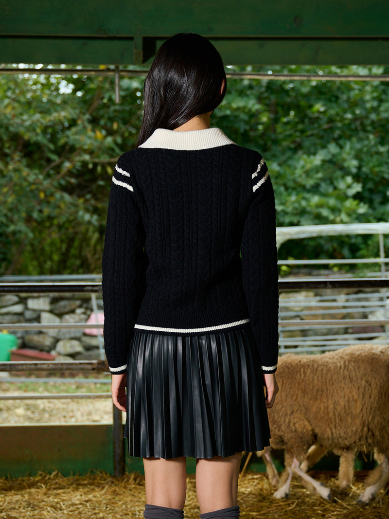 Ribbon Line Collar Wool Knit (Black)