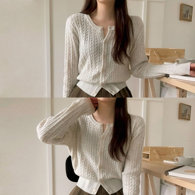 [BELLIDE MADE] 6color, memory cable round cardigan