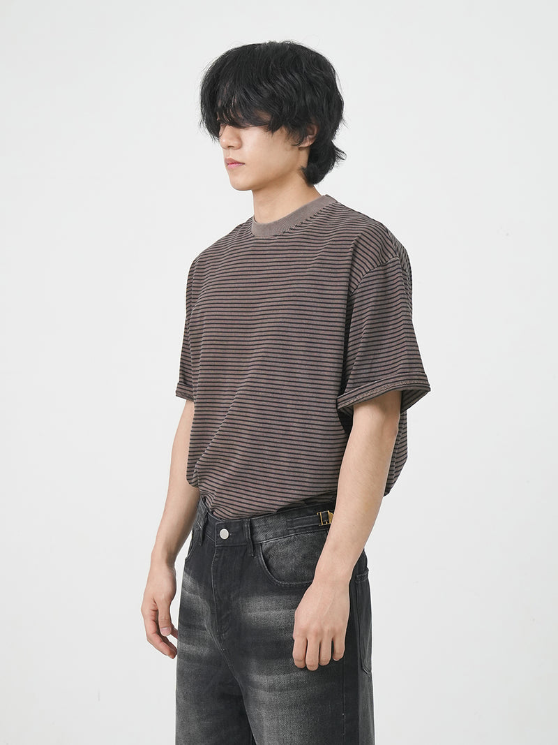 Pigment stripe half-sleeves T-shirts 3color