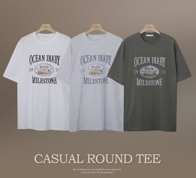 Ocean Printing Loose Short Sleeve T-shirt (3color)