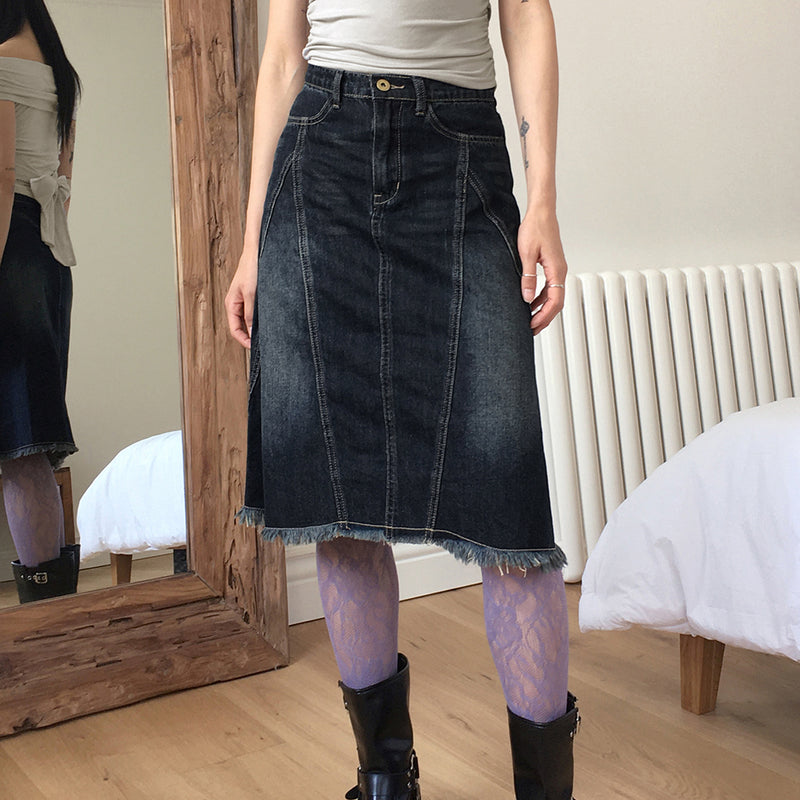 [MADE] Dipti Vintage Washing Denim Slit Midi Skirt