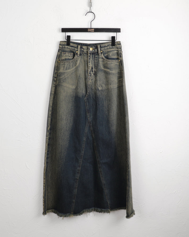 Blek Vintage Cut Washed Denim Long Skirt