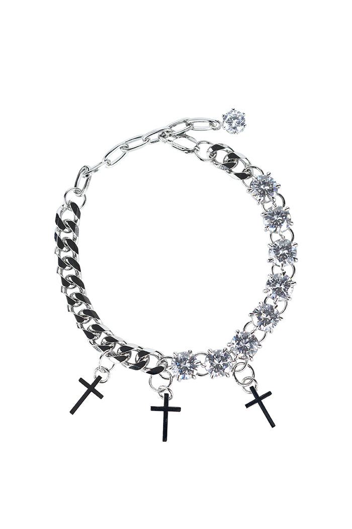 クロス アンバランス キュービック チェーン ブレスレット/Cross Unbalanced Cubic Chain Bracelet