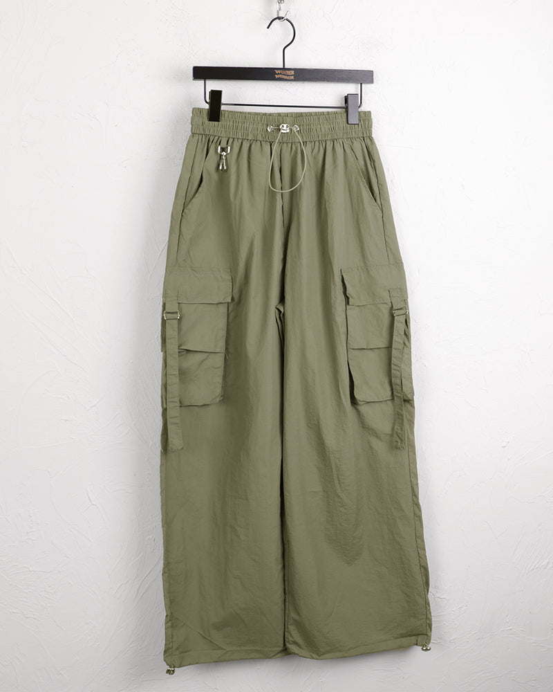 Welver nylon two-way key ring belt pocket cargo string long wide pants