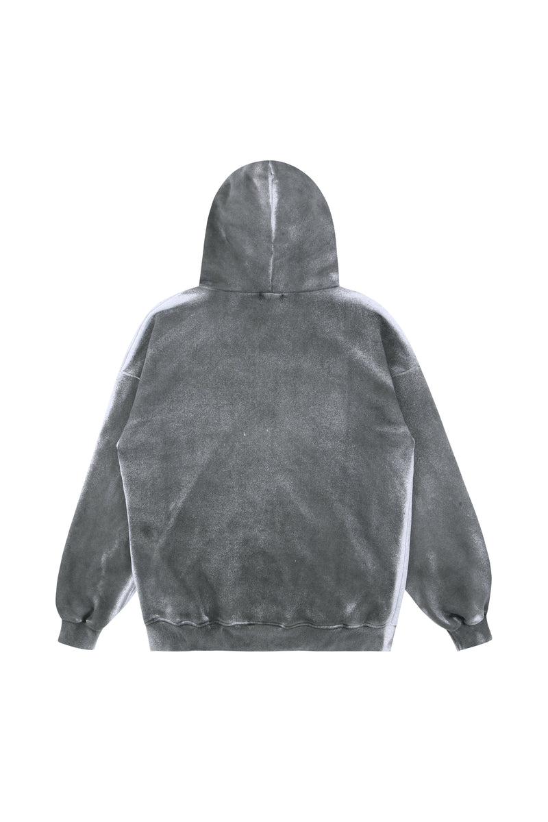 Dark Gray Washing Oversized Fit Hooded Zip-Up