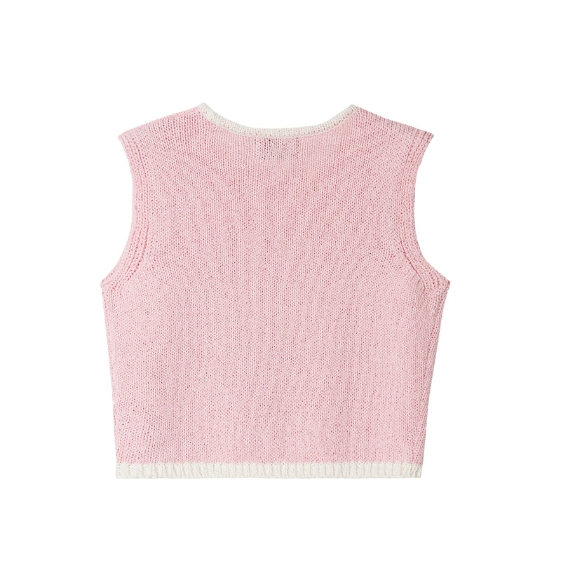 Two Tone Knit Vest _ Pink