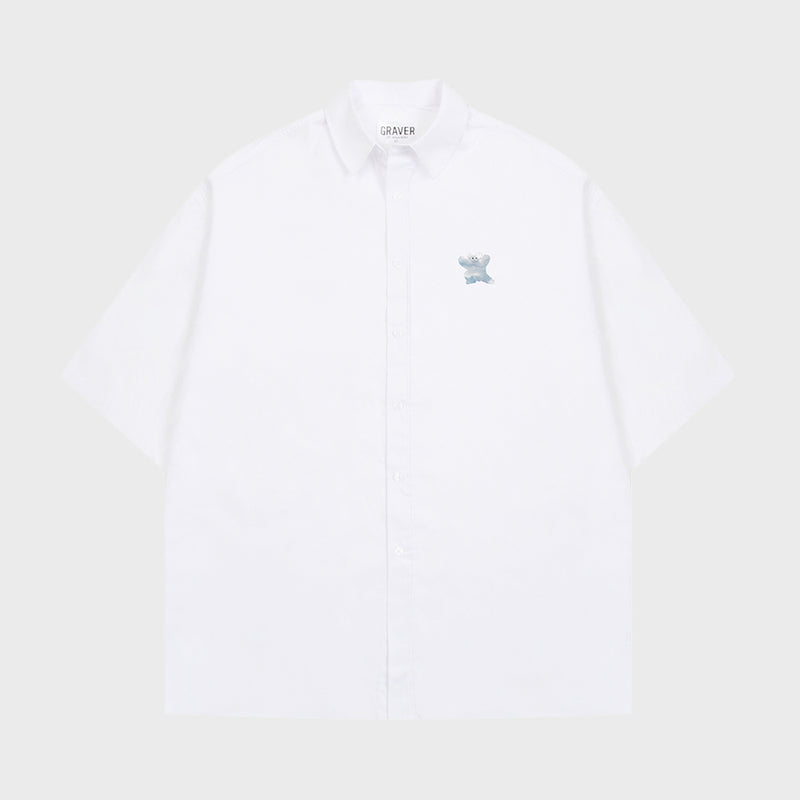 [UNISEX] Small Cloud Bear Smile Oversized Fit Short-Sleeved Shirt