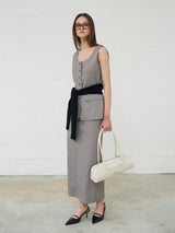 Slim Detail  Maxi Skirt Gray