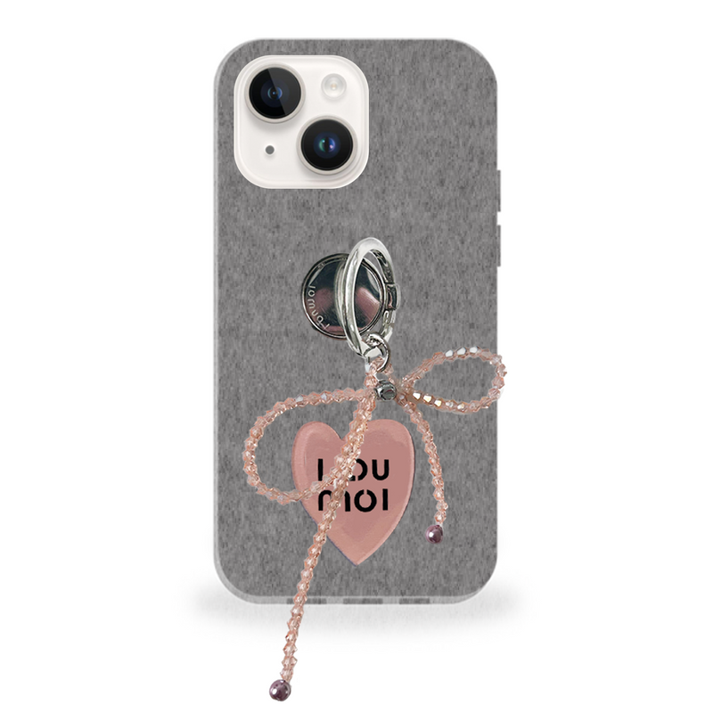 [SET] Present series KNIT LOVE : grey phonecase (including pink ribbon ribbon ring tok) 