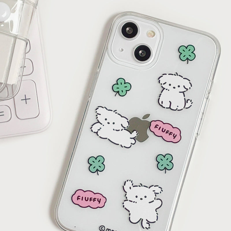 [Gel-hard] Fluffy clover puppy Phone case