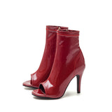 Open Toe Slim Ankle Heel(Glossy Red)