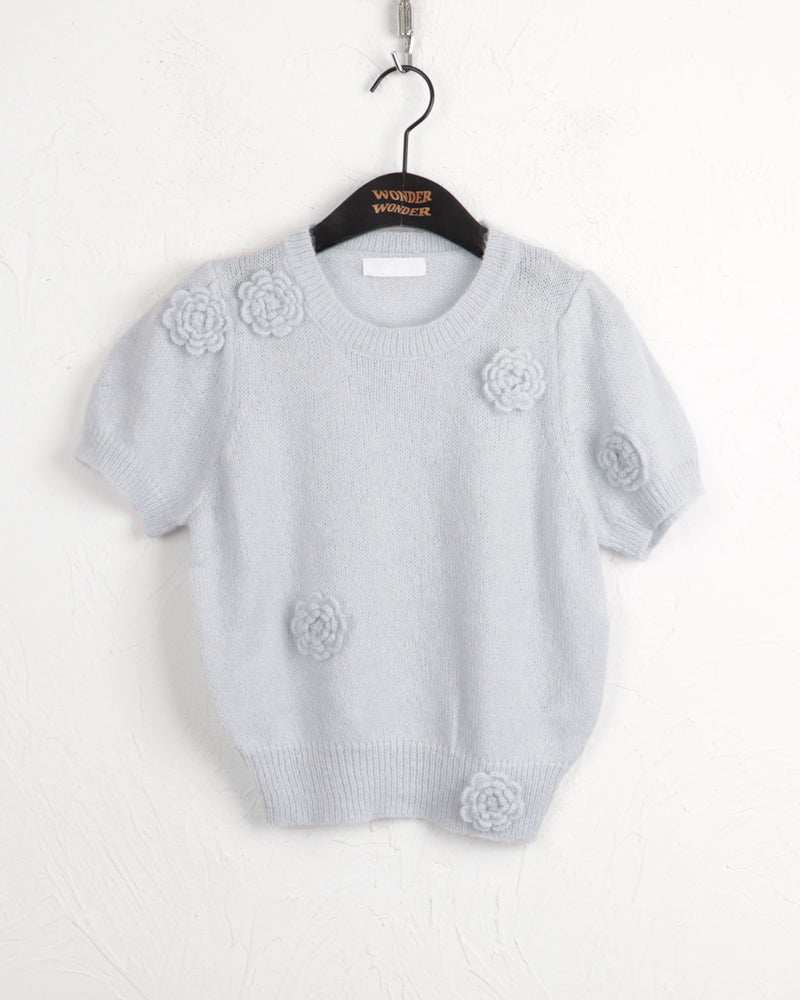 Bwal flower round short sleeve knit