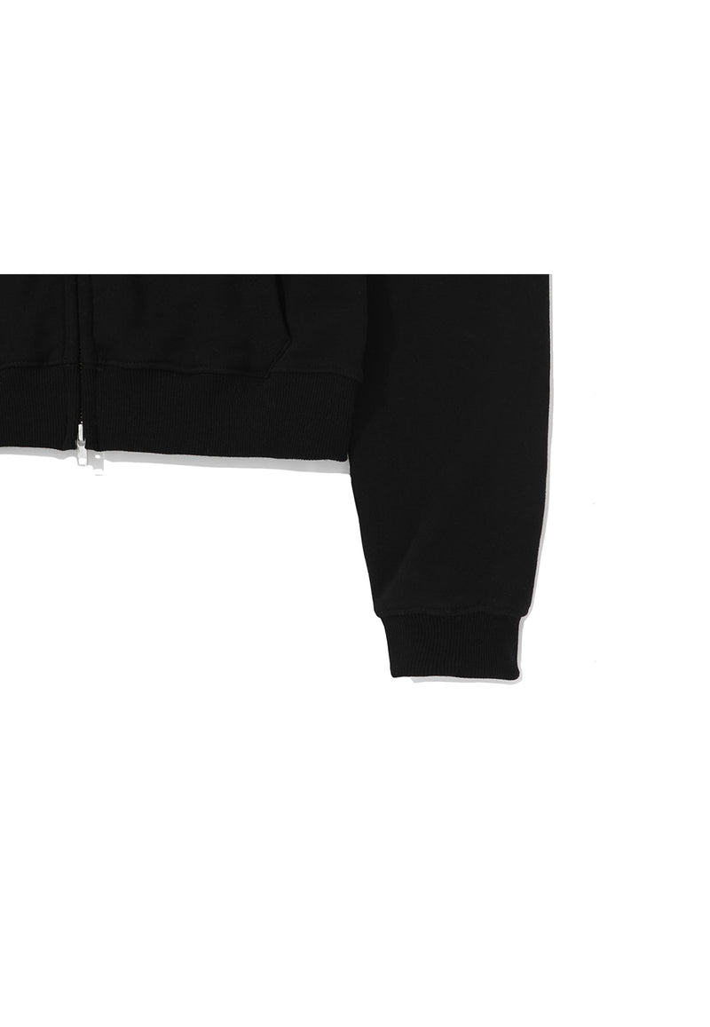 Signature tuck sleeve crop hood zip-up - BLACK