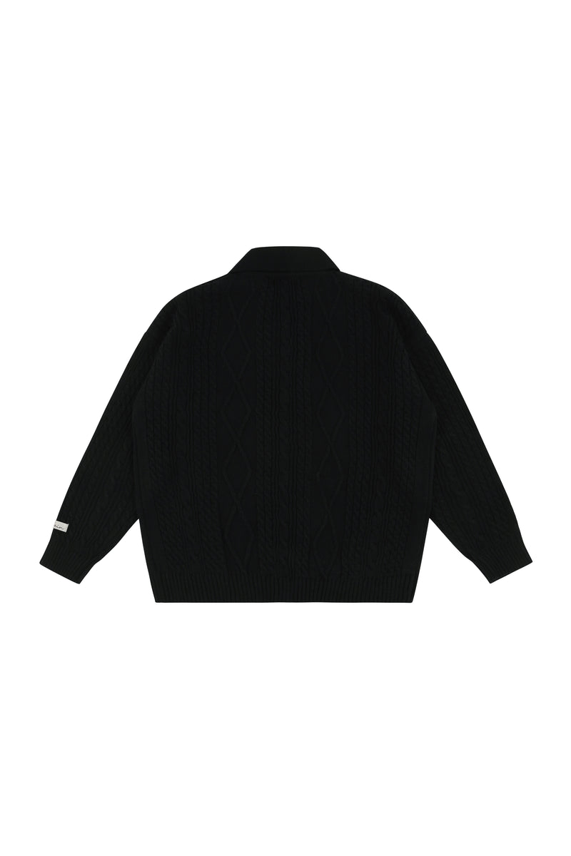 collar knit zip-up [black, ivory]