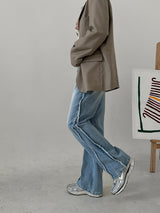De Lap Diagonal Fringe Bootcut Denim Pants (2color)