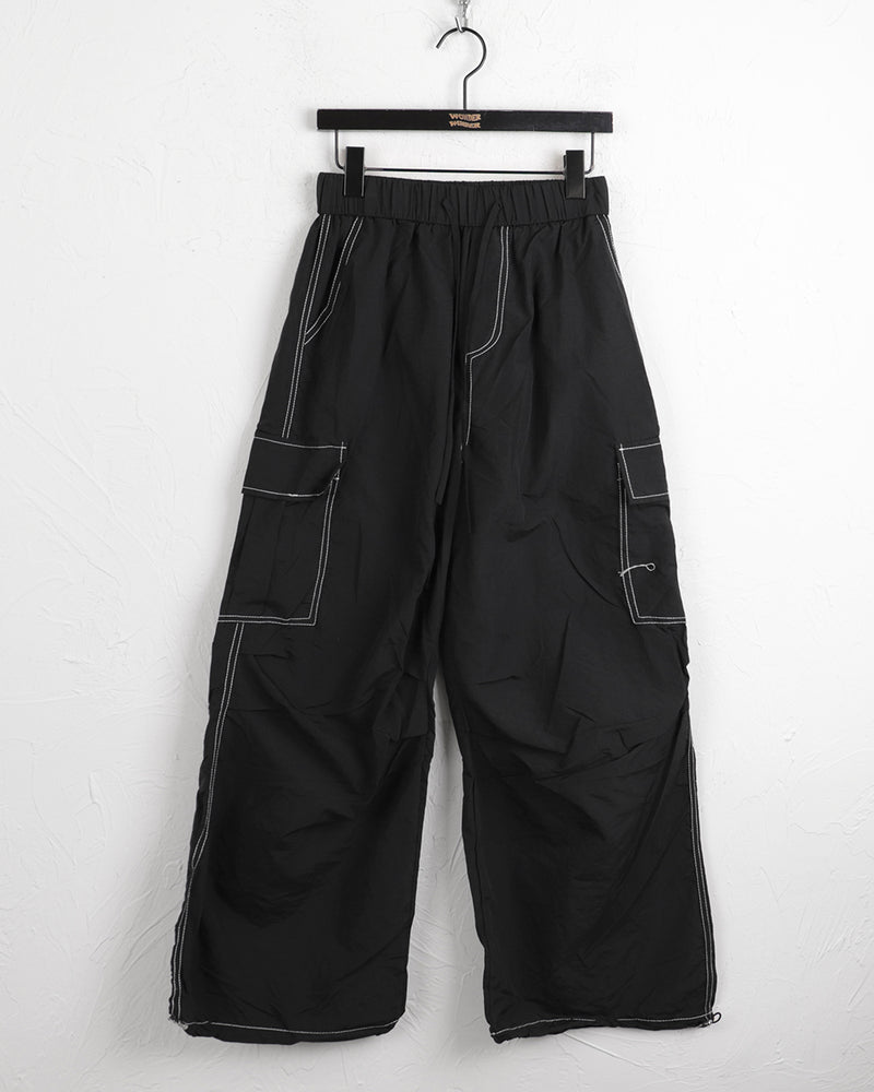 Potal stitch color combination nylon two-way cargo long wide jogger pants