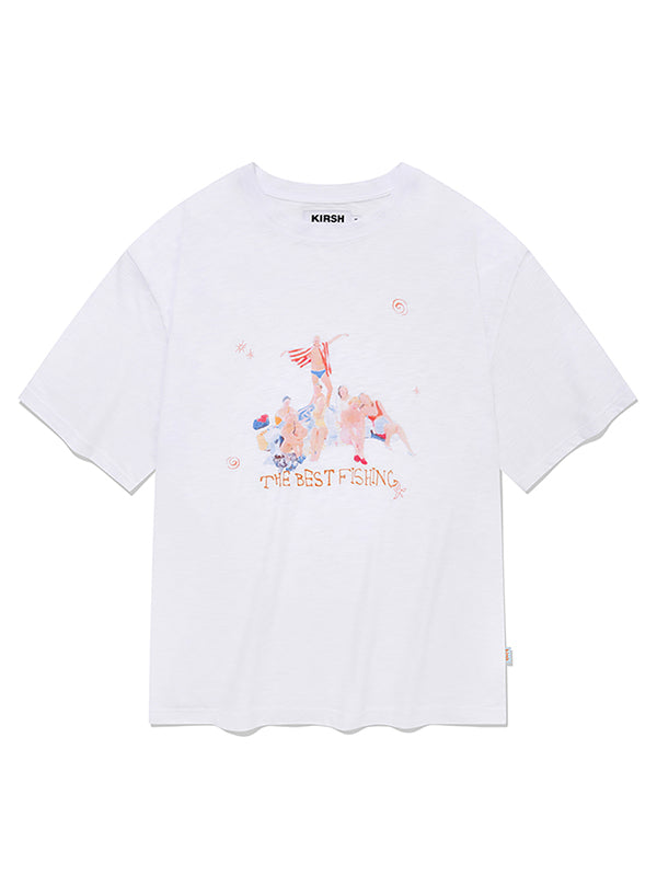 FISHING PEOPLE GRAPHIC LOOSE FIT T-SHIRT [WHITE]