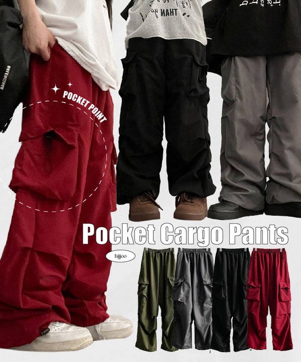Wind String Poly Pocket Cargo Wide Pants