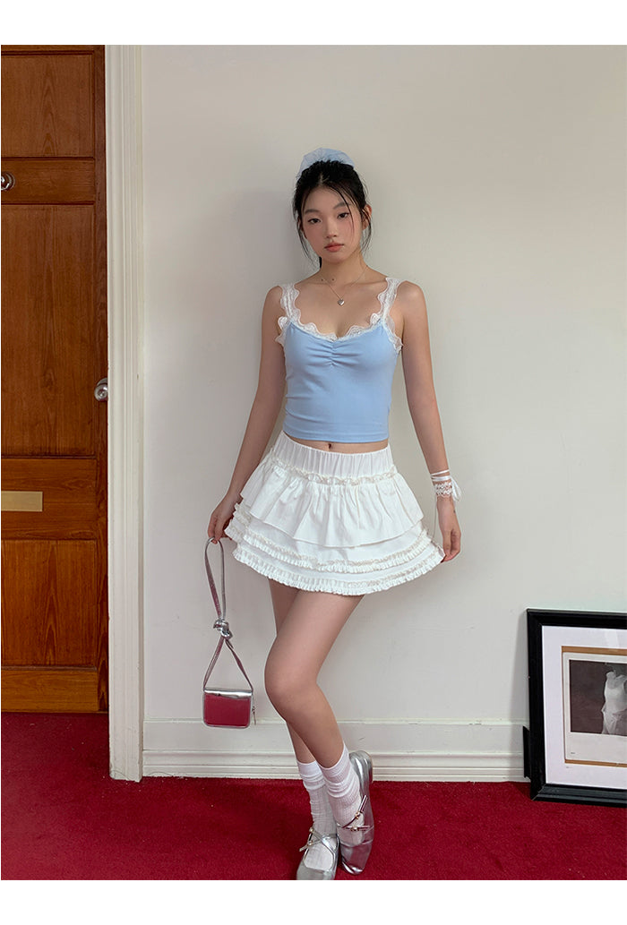 Baby Blue Lace Cropped Sleeveless Tee
