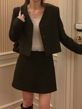 [MADE] Merci No Collar Spring Tweed Guest Look Cropped Short Jacket (2 Colors)