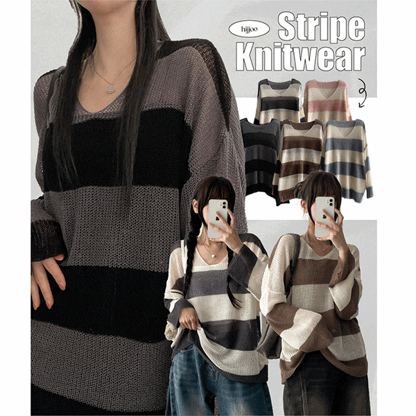 Mild Stripe V Knitwear
