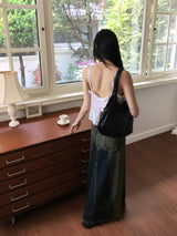Blek Vintage Cut Washed Denim Long Skirt