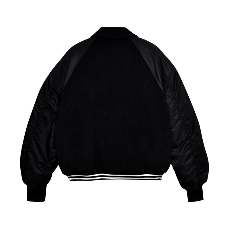 [UNISEX] Reversible Logo-Appliqued Cotton-Corduroy Bomber Jacket (Black)