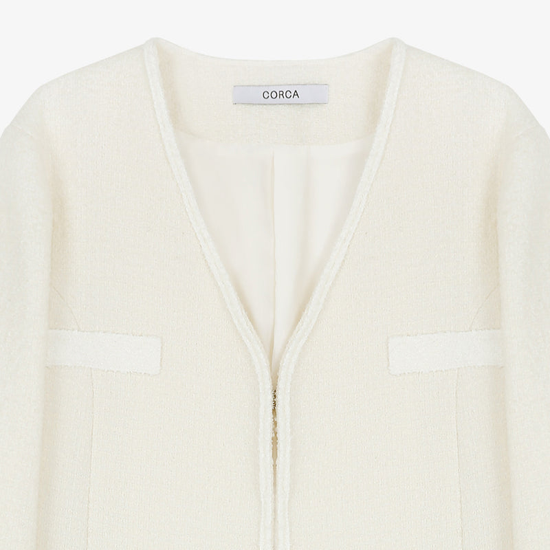Merino Wool Tweed Jacket Ivory