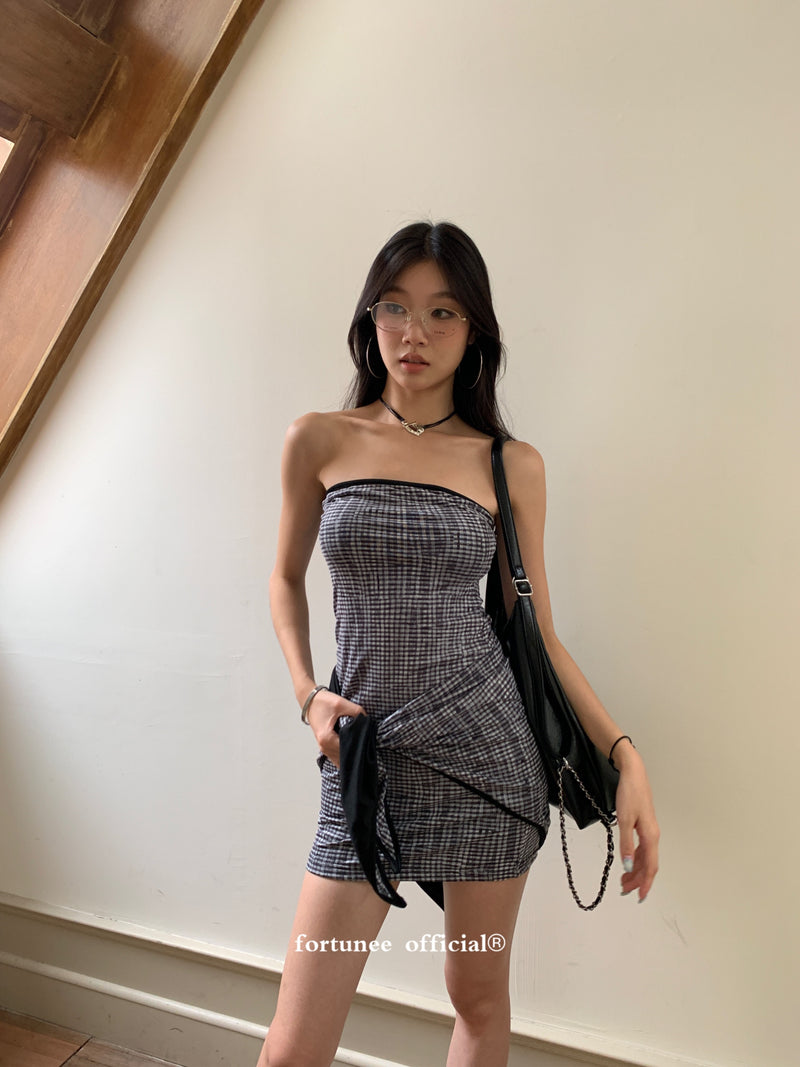 Check wrap two-piece tube top one-piece