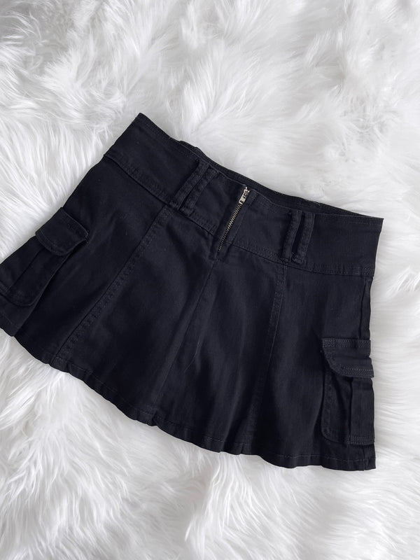Black denim mini skirt
