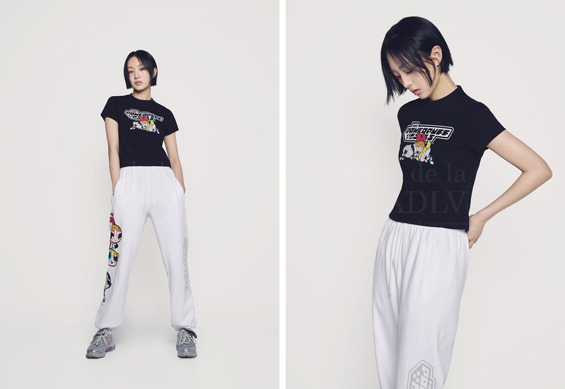 [24SS] The Powerpuff Girls x acmedelavie  logo crop t-shirts BLACK
