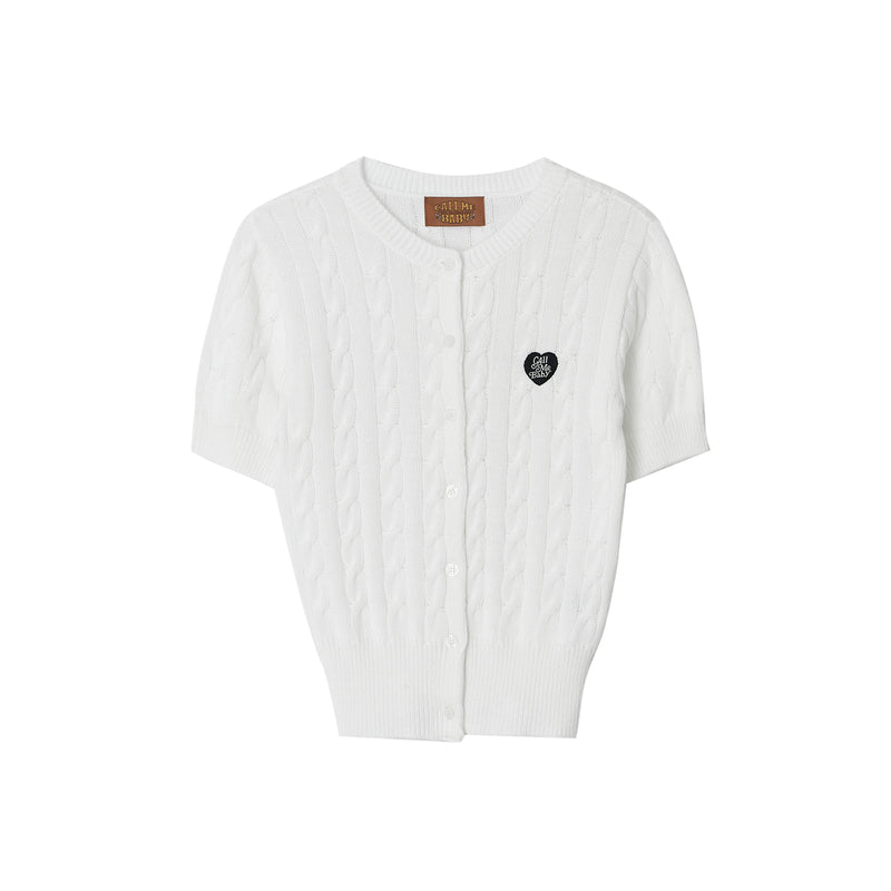 Baby Cable Short Sleeve Cardigan _ White