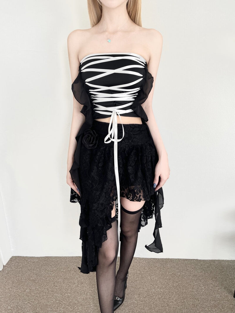 1259. Swan frill corset top (2color)
