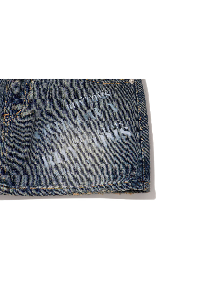 Slogan graphic denim micro mini skirt - BLUE