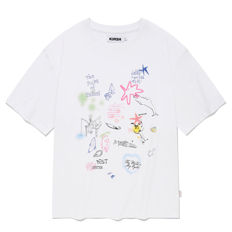 FISHING ART COLLECTION GRAPHIC LOOSE FIT T-SHIRT [WHITE]