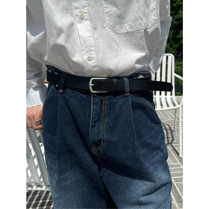 [HANDMADE] Basic square buckle leather belt(4color)