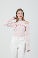 レイヤードツイストTシャツノースリーブセット Pink